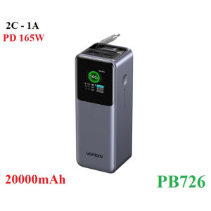 Sạc dự phòng Nexode PD 165W dung lượng 20000mAh Ugreen PB726/55987B cao cấp (cáp rút liền)