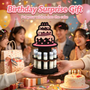 Wooden Birthday Cake Money Stand Money Holders Card Slot Ornament Shape Cash Holders Tree Hanging Birthday Gift Party
