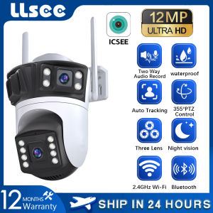 LLSEE Three lens PTZ IP Camera Outdoor 4K HD WiFi Security Camera Automatic Tracking 4K 3-lens 3-screen Wireless WiFi Waterproof Outdoor CCTV Color Night Vision