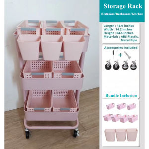 1SET Kitchen Trolley Rolling Utility Cart Bedroom Storage Rack Bathroom Kitchen Organizer Gap Shelf With Wheels Space Savers with Baskets and Buckets
