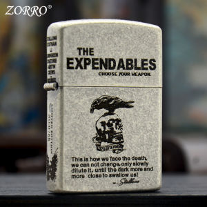 Bật Lửa Xăng Đá Zorro Bạc Cổ The Expendables Khắc 6 Mặt ( Tặng Kèm Đá Bấc Xịn - Có Hộp )