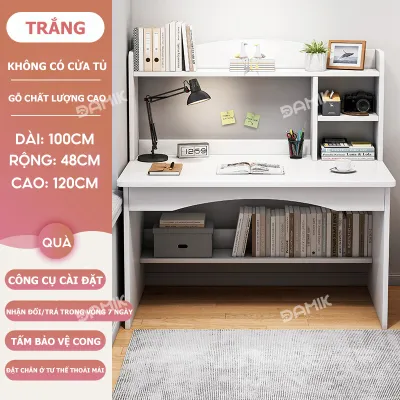 DAMIK-Bàn học liền giá sách tủ sách gia đình bàn viết và làm việc bằng gỗ hiện đại đa năng