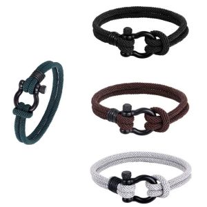1PC U-shaped Survival Bracelet Outdoor Camping Rescue Emergency Rope Stainless Steel Buckle Bracelet
