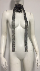 ผ้าพันคอเนคไทปักเลื่อมประดับเป็นประกายแวววาววิบวับสำหรับผู้หญิงผ้าบาง160ซม. คอปกยาวเข้ารูปสำหรับเสื้อเชิ้ต