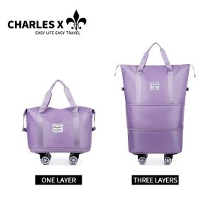 CHARLES X Travel bag 3-Layer Expandable travel bag Foldable bag Waterproof Silent Universal wheel