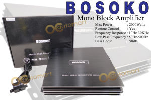 Bosoko MonoBlock Amplifer 2000 Watts With Bass Remote Control Mono Block Amplifier for Subwoofer