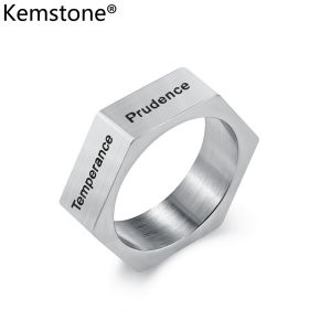 Kemstone Seven Deadly Sins and Seven Virtues Mens Stainless Steel Ring Gold Plated Rings Jewelry