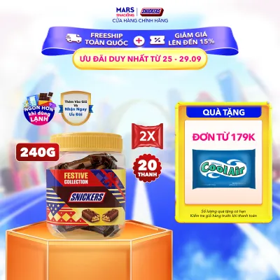 [DIỆN MẠO MỚI 20 THANH] Combo 2 Hũ kẹo sô cô la nhân đậu phộng Snickers jar 240g (20 thanh x 12g x 2 Hũ)