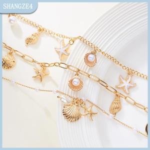 【SHANGZE4】 Bohemian Starfish Conch Turtle Pendant Necklace For Women Charm Chain Choker Beach Jewelry Vacation Gift
