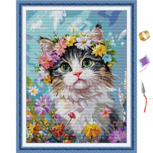 Cross Stitch Set with Pattern Pink-nosed kitten Printed Unprinted Aida Fabric Canvas 11CT 14CT Needlework Handmade Embroidery Home Room Decor