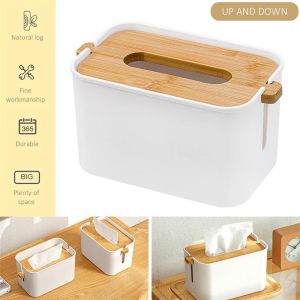 Lifting Tissue Durable Wooden Tissue Holder Box with Bamboo Cover for Bathroom Kitchen Bedroom Storage Organizer