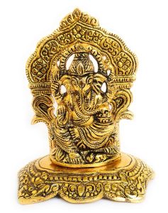 Traditional Metal Ganesha Statue Hindu God Ganesh Ganpati Sitting Idol | Sculpture Good Luck & Success for Home Pooja Decor (Size - Width - 4.5 inches | Height - 5 inches | Weight - 150g)