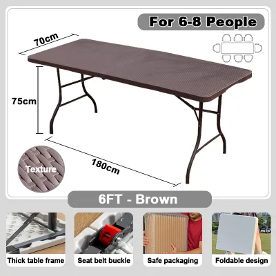 Foldable Banquet Table 6FT Meja Lipat 180cm Heavy Duty Multipurpose Indoor Study Table Catering Dining Table Meja Panjang