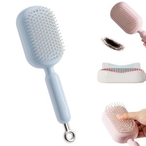 Retractable Cushion Massage Comb 2026 New Anti Static Self Cleaning Hair Brush for Women Men Retractable Air Cushion Massage Detangling Brush for Home Travel Office School (2Pcs Blue)