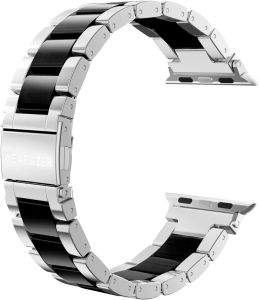 Wearlizer Compatible with Watch Bands 38/40/41/42mm Mens Womens Replacement Strap Silver Stainless Steel & Black Resin Wristband Fashion Metal iWatch Series 11 10 9 8 7 6 5 4 3 SE/Ultra 3 2 1