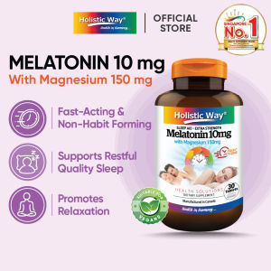 Holistic Way Sleep Aid Extra Strength Melatonin 10mg with Magnesium 150mg – Supports Quality Sleep Relaxation & Healthy Sleep Cycle — Vegan (30 Tablets per bottle)