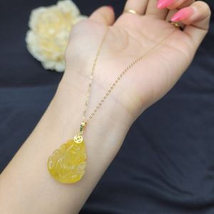 Q896 Dây chuyền v18k freesize + mặt hồ ly chúa Thạch Anh Tóc Vàng móc v10k Thổ và Kim - Phong Thuỷ TUDO P