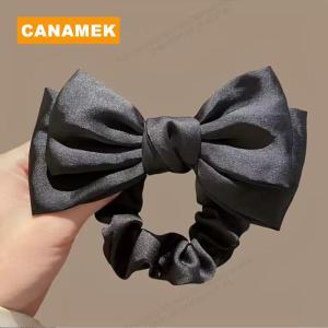 【CANAMEK】 French Bow Scrunchie Elastic Hair Tie Elegant Satin Hair Tie Luxury Textured Accessory For Daily Use Women Hair Accessories