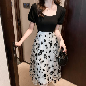 🌟CORE🌟dresses women new style 2025 Summer Patchwork Printed Dress Women Short Sleeved A-line Dress Casual Midi Dress