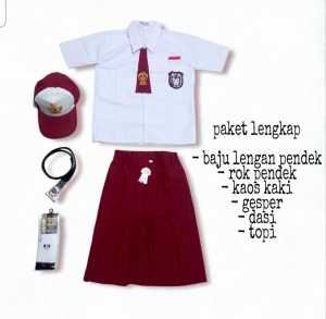 SETELAN SERAGAM SEKOLAH MERAH PUTIH SD BAJU PENDEK ANAK PEREMPUAN KELAS 1-6 bonus topi