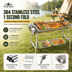 BBQ Grill Portable With Stand Outdoor Barbecue Charcoal Courtyard Set Foldable Stainless Steel