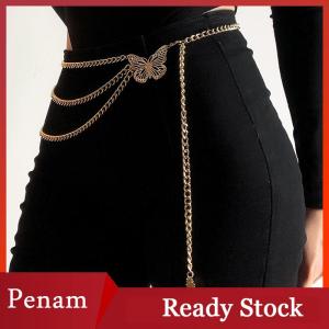[PAM] Temperament Butterfly Waist Chain Elegant Multi-Layer Butterfly Tassel Waist Chain Belt For Women Fashion Metal High Waist Body Chain Dress Lady Belt
