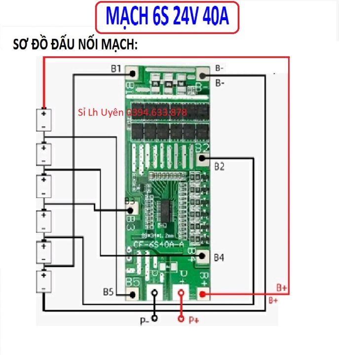 Mạch bảo vệ cân bằng 6S 24V 40A. Chuyên dùng đóng bình pin xe điện 24V. Dùng được cho pin Li-on 18650, Lipo, và các cell pin có điện áp 3.7V / 4.2V - Điện tử hồng uyên