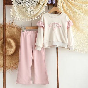 Gấu lãnh đạo xuân thu thời trang mới quần áo thể thao phiên bản Hàn Quốc thư in hình nơ dài tay áo Áo nỉ + quần hai bộ chi tiết quần áo nữ trơn