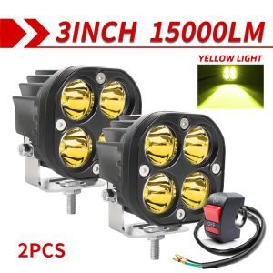 2PCS Universal 3 Inch 60W Yellow LED Work Light Square Mini Waterproof Driving Light Fog Light