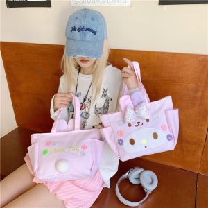 GBSDN Màu hồng Túi vải hoạt hình Vải Dễ thương Túi tote dễ thương Di động Phong cách Hàn Quốc Túi xách canvas hình mèo Học sinh