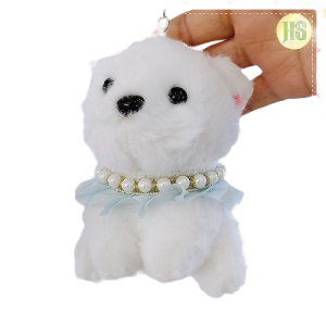 [Cưng Xỉu] Bé Cún Trắng Lông Xù Đeo Vòng Ngọc Trai Cute - Móc Khóa Thú Bông Treo Balo Điện Thoại - Phụ Kiện Mềm Mịn