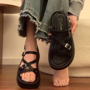 [Free Shipping] Silver Niche Platform Thick-Soled Open-Toe Sandals For Women 2026 Summer New Korean Version Versatile Non-Slip Beach Roman Shoes