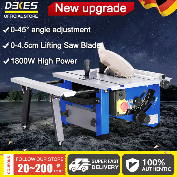 【Super Sale】DEKES Professional Table Saw machine for wood,8" 250mm1800W bench saw cutting machine with blade included ,can be 45 degree angle multifunctional small chainsaw woodworking machinery sawing wood panels power tools compatible with wood surfac