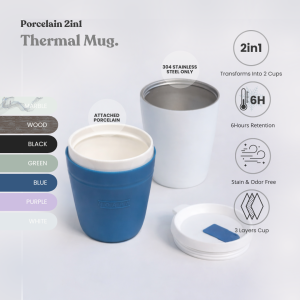SWANZ Morph Cup 500ml - Vacuum Insulated Ceramic Coffee Thermal Mug With Lid Stainless Steel Thermos Tumbler Flask