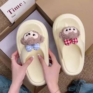 [Free Shipping] Beach Sandals WomenS Korean-Style Flip-Flops Cute Bear Design Fashionable And Simple Casual Sandals