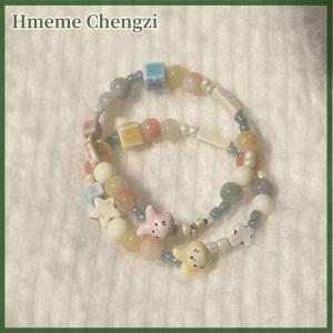 Hmeme Bead Elastic Bracelets Delicate Rabbit Handchain Jewelry Sweet Round Square Bead Bracelets Jewelry