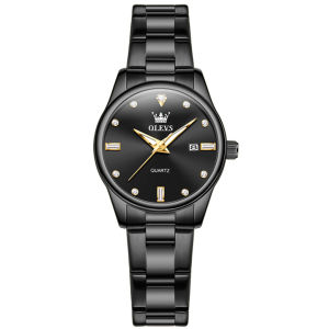 OLEVS 3621 Women Quartz Fashion Watch Gift Stainless Steel Watchband Round-dial Wristwatch Week Display Calendar Luminous
