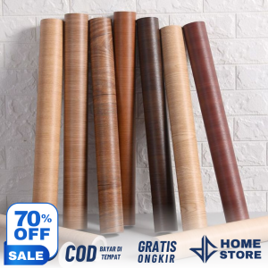 DCH - WALLPAPER STIKER DINDING 45cm x 1m FURNITURE LEMARI KITCHEN Set Motif KAYU Coklat Garis Panel