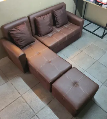 SOFA SET L SHAPE BROWN LEATHER URATEX FOAM / COD ONLY !!!
