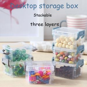 3pcs Cute Mini Stackable Storage Box Dust Proof Cosmetic Storage With Cover Overlay Office