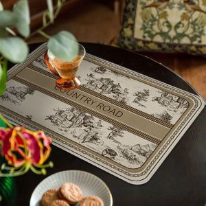 J2UQR3 Crystal Velvet Drain Pad Printed Retro Dish Drying Mats Dish Drainer Mat Non-slip Coffee Placemat Countertop