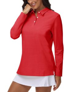 TACVASEN 3-Button Long Sleeve Polos Womens Cotton V-Neck Hiking Golf Tops Breathable Outdoor Sports Collared Pullover Tee Shirts2026