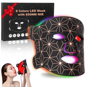 Red Light Therapy Mask for Face and Neck 850nm NIR Anti Aging 8 Color Modes 3000mAh Rechargeable 480-Grade LEDs 70mW/cm² Power for Skin Rejuvenation Timer Gentle-Light Tech