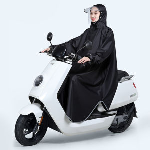 [Kendo] Hidden Handcover Motorbike Rain Poncho with Reflective Band Thicken Waterproof Lengthened Raincoat Portable Quick Drying Rain Cape Coat with Mirror Slots Single Person Rainwear Cover for Motorcycle Bicycle Scooter