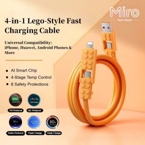 4-in-1 240W Fast Charging Cable 1.5-meter Lego-Style Design Fast ChargerUSB/Type C to Type C/Lightning Data Cable Gadget Data Cord Suitable for iPhone HuaweiSamsung Android Phones
