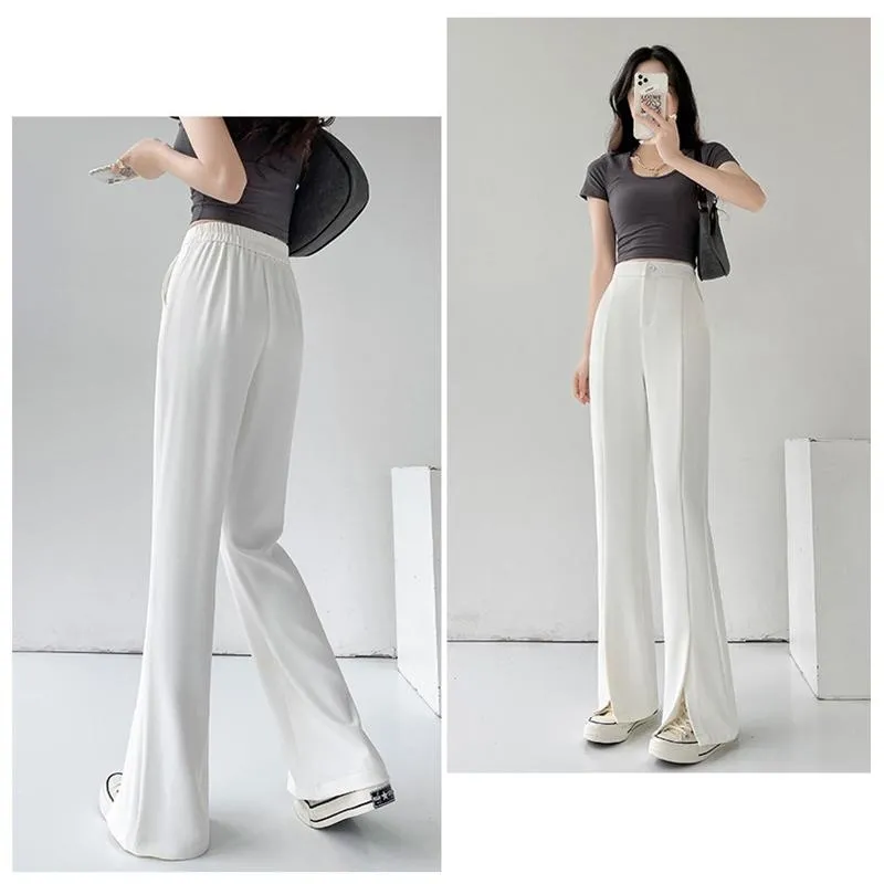 Women Bell Bottom Pants Suit Office Lady Spring Summer Autumn Fashion  Casual Elastic High Waist Flare Formal Slim Pants Black White