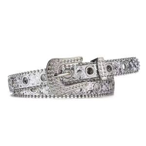 Trendy Sparkly Rhinestone PU Leather Belts- Y2K Sweet Cool Women Decorative Waistband- Fashion Casual Girls Girdle For Dress Jeans
