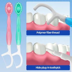 Bàn Chải Đánh Răng 5in1 Du Lịch Combo 2 Cái | Bàn Chải Mini Có Hạt Kem Chỉ Nha Khoa Tiện Lợi