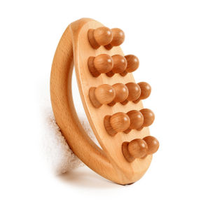 Hengfa Lina 14 Beads Handheld Gua Sha Massage Brush Natural Wood Waist Leg Body Meridian Scraping SPA Therapy Anti Cellulite Relaxation Tool