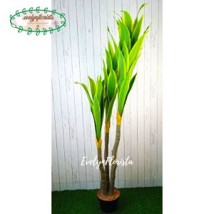 Pohon Daun Pandan Bali Tepi Kuning X3 T180 Latex Artificial Pot Dasar Hitam Plastik Tanaman Hias Artificial Pajangan
